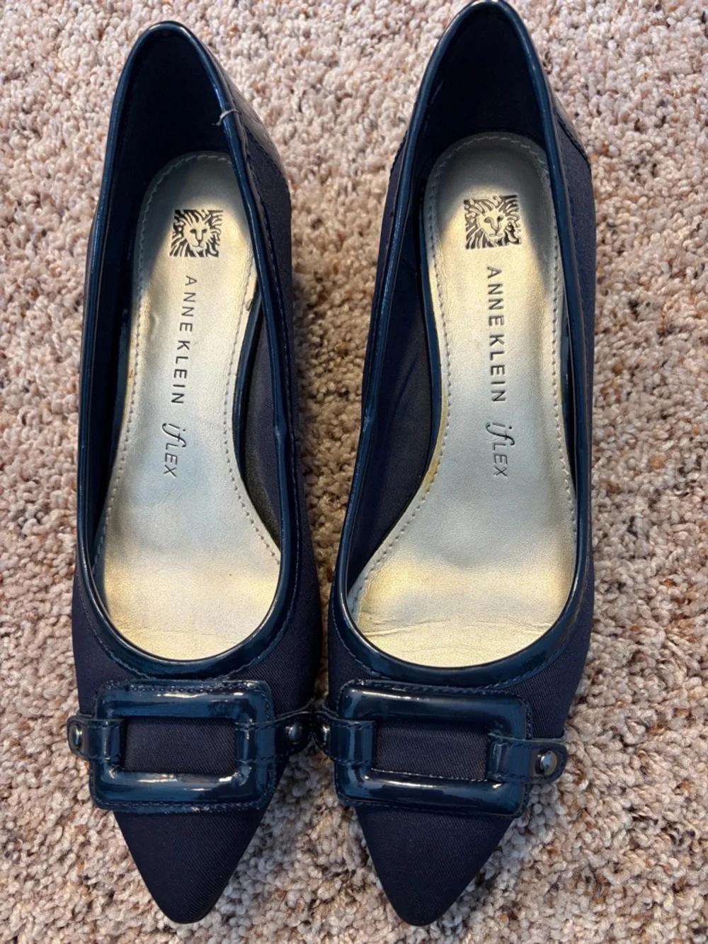 Anne Klein Navy Low Heel Pumps with Satin Buckle - Picture 2 of 9